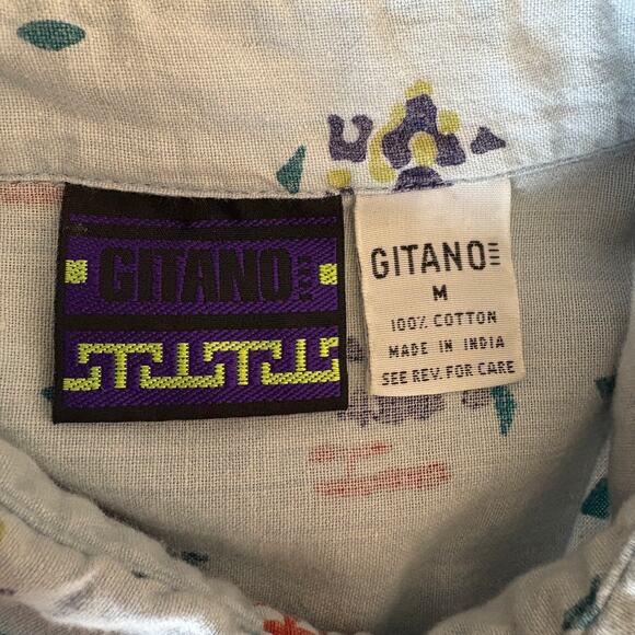 Vintage Gitano Patterned Button Up Short Sleeve Shirt - Men's Size M - Picture 4 of 5